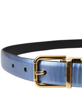 Dolce & Gabbana Metallic Blue Leather Gold Metal Buckle Belt