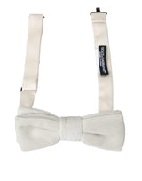 Dolce & Gabbana White Suede Cotton Adjustable Neck Men Bow Tie