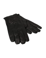 Dolce & Gabbana Black Leather Embossed Logo Short Hands Gloves