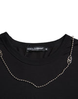 Dolce & Gabbana Black Cotton Silver Chain Short Sleeve T-shirt