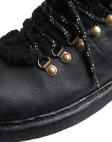 Dolce & Gabbana Black Leather Bernini Shearling Boots Shoes