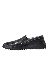 Dolce & Gabbana Black Woven Buffalo Leather Men Loafers Shoes