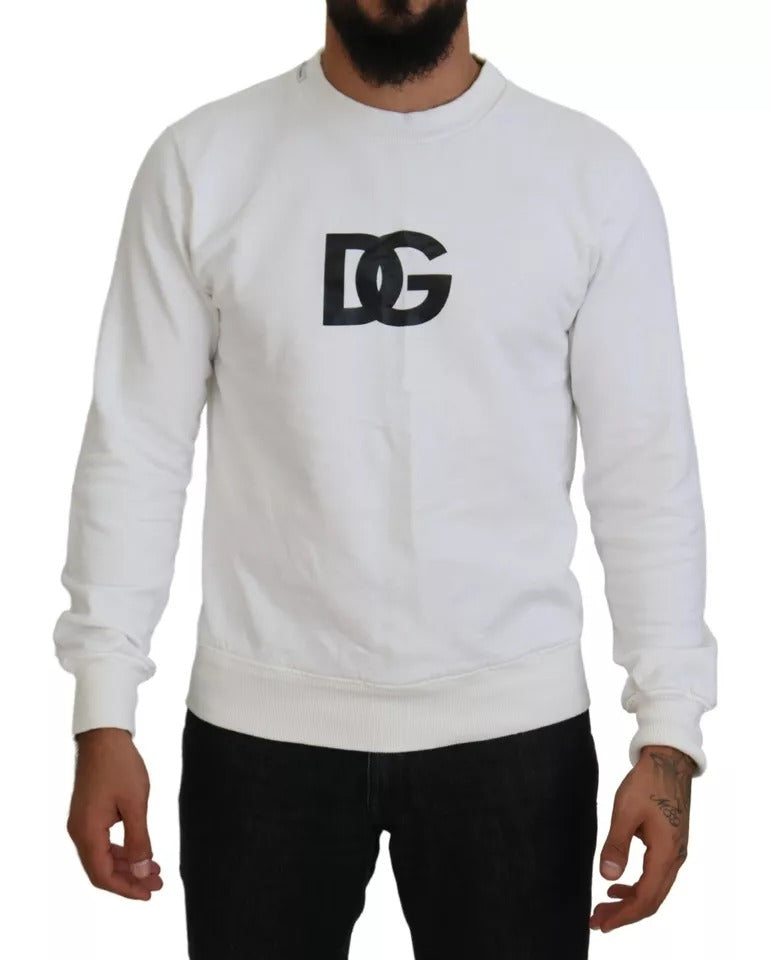 Dolce & Gabbana White Logo Cotton Crew Neck Pullover Sweater