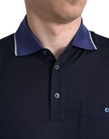 Dolce & Gabbana Polo Navy Blue Collared Silk Men T-shirt