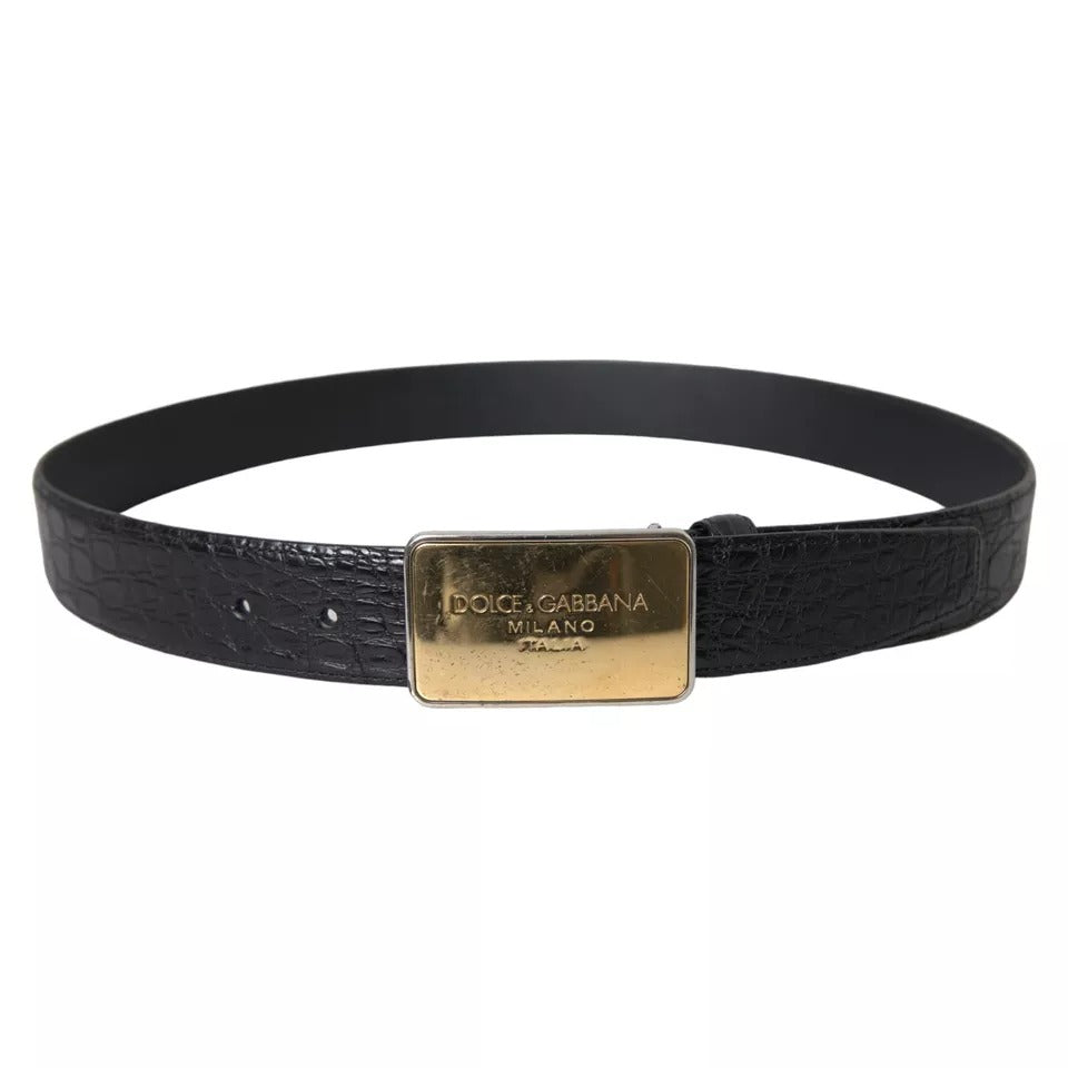 Dolce & Gabbana Black Exotic Leather Gold Metal Buckle Belt