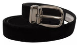 Dolce & Gabbana Black Velvet Silver Tone Metal Logo Buckle Belt