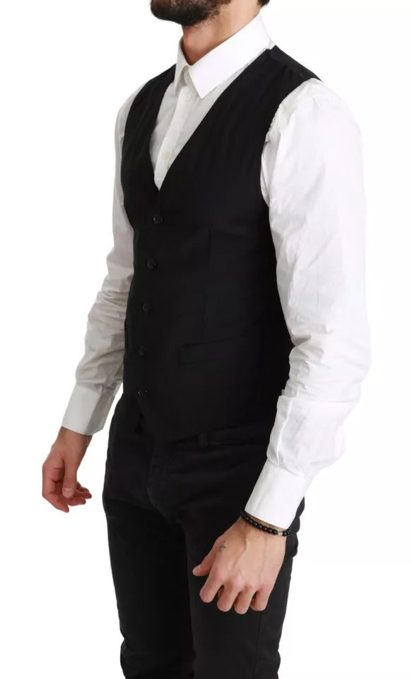 Dolce & Gabbana Black Solid STAFF Slim Fit Waistcoat Vest