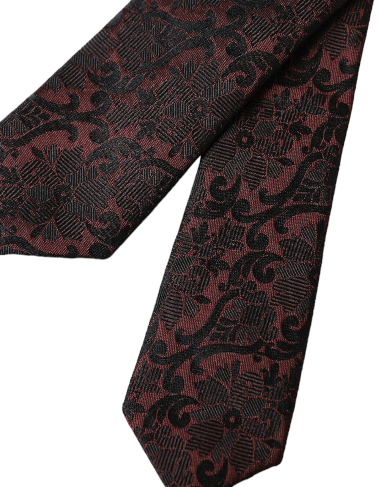 Dolce & Gabbana Maroon Floral Fantasy Silk Adjustable Men Tie