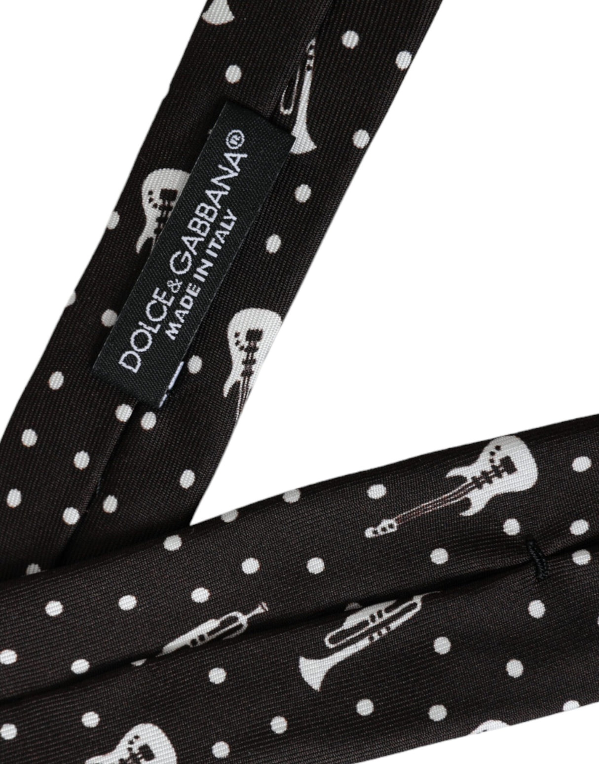 Dolce & Gabbana Black Guitar Print Silk Adjustable Tie