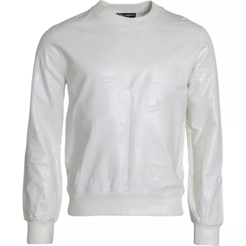 Dolce & Gabbana White Cotton Crew Neck Sweatshirt Sweater