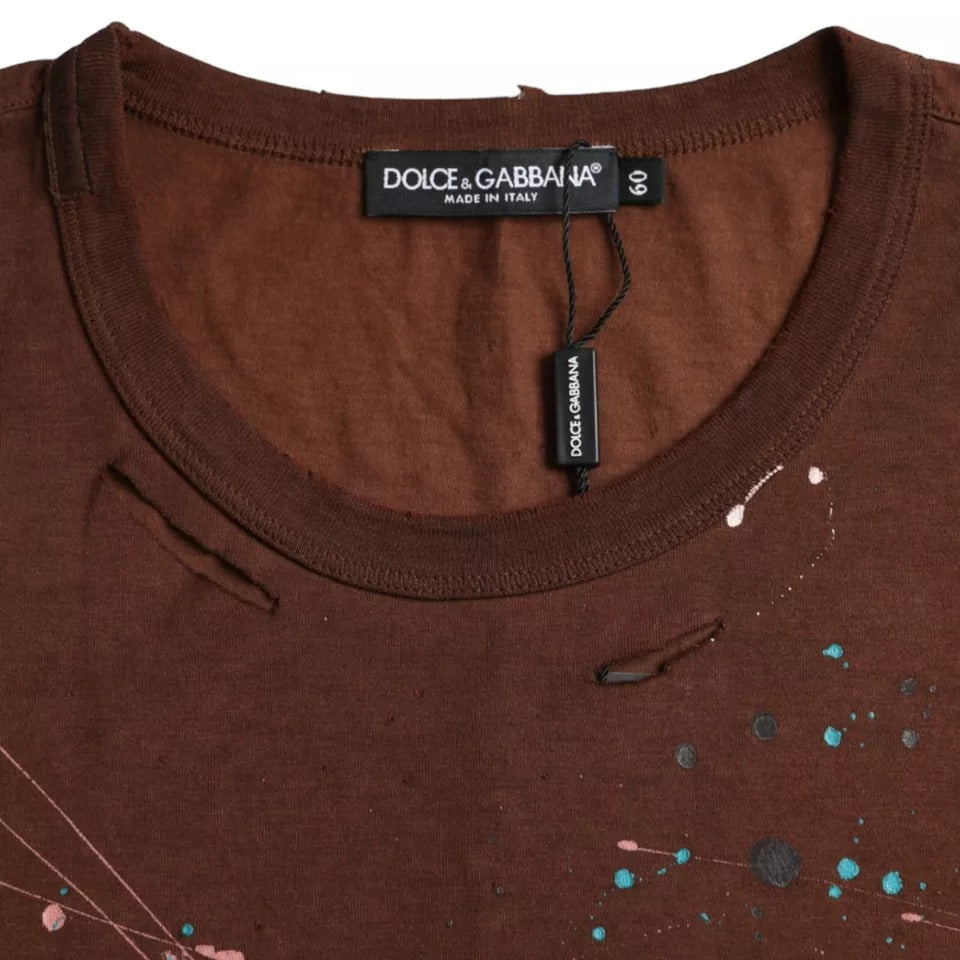 Dolce & Gabbana Brown Color Splash Cotton Crew Neck T-shirt