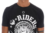 Frankie Morello Chic Black Crewneck Tee with 'RIDERS' Motif