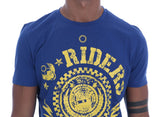 Frankie Morello Stylish Blue Riders Motif Cotton Tee