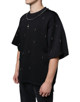 Dolce & Gabbana Black Polyester Necklace Embellished T-shirt