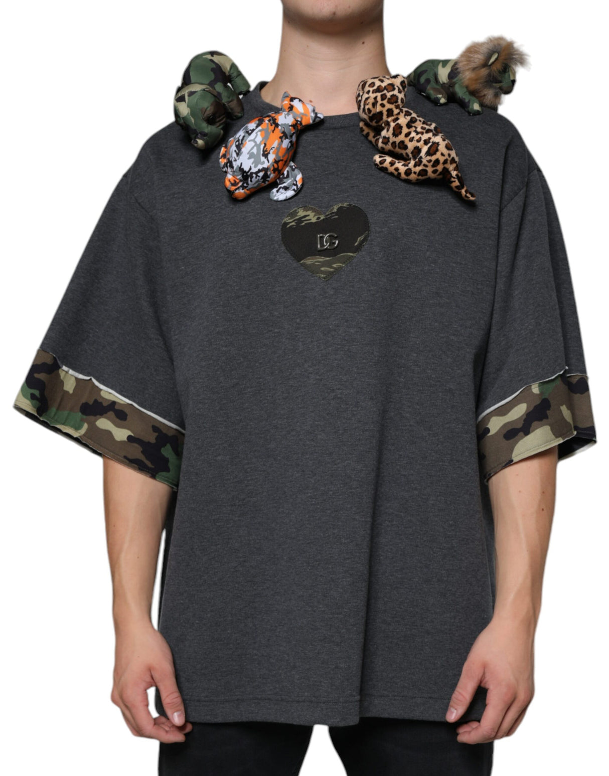 Dolce & Gabbana Gray Camouflage Animal Stuff Cotton T-shirt