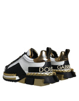 Dolce & Gabbana White Gold Black Leather SUPER KING Sneakers Shoes