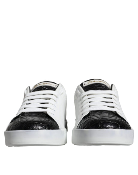 Dolce & Gabbana Black Leather Logo Portofino Sneaker Shoes