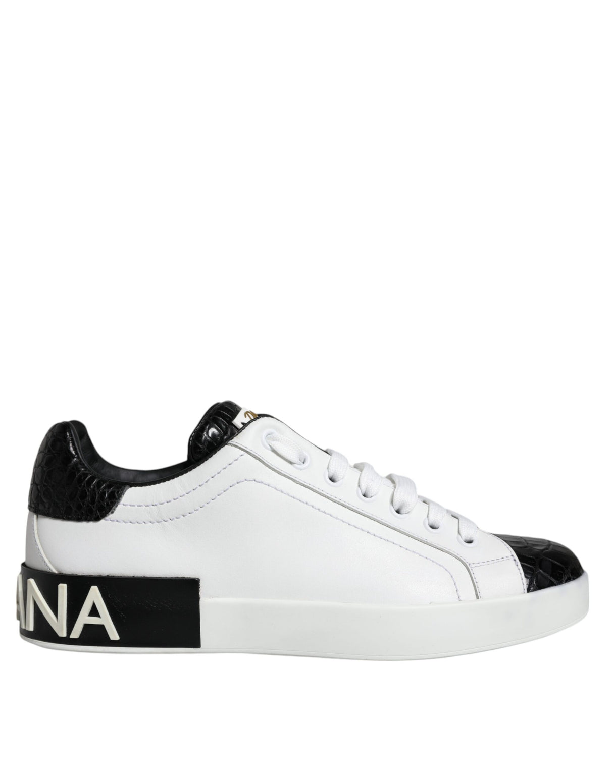 Dolce & Gabbana Black Leather Logo Portofino Sneaker Shoes