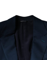 Dolce & Gabbana Blue Wool Logo Single Breasted Coat Blazer