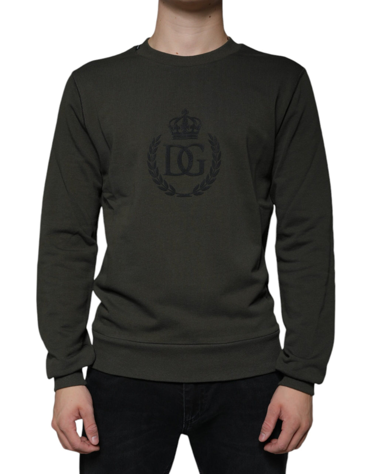 Dolce & Gabbana Army Green DG Crown Crew Neck Pullover Sweater