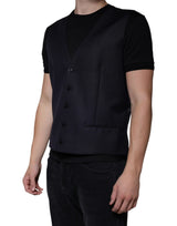 Dolce & Gabbana Black Wool Waistcoat Dress Formal Vest