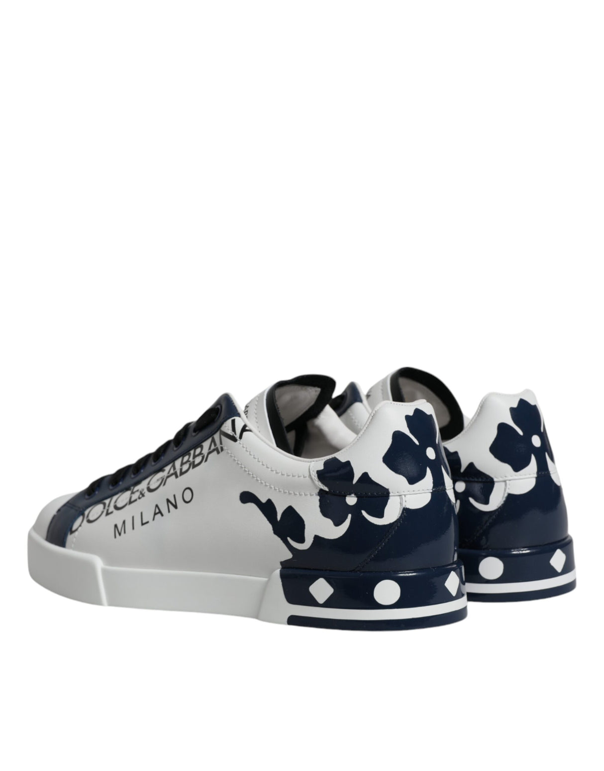 Dolce & Gabbana White Blue Leather Crown Milano Sneakers Shoes