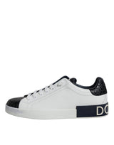 Dolce & Gabbana White Leather Logo Portofino Sneaker Shoes