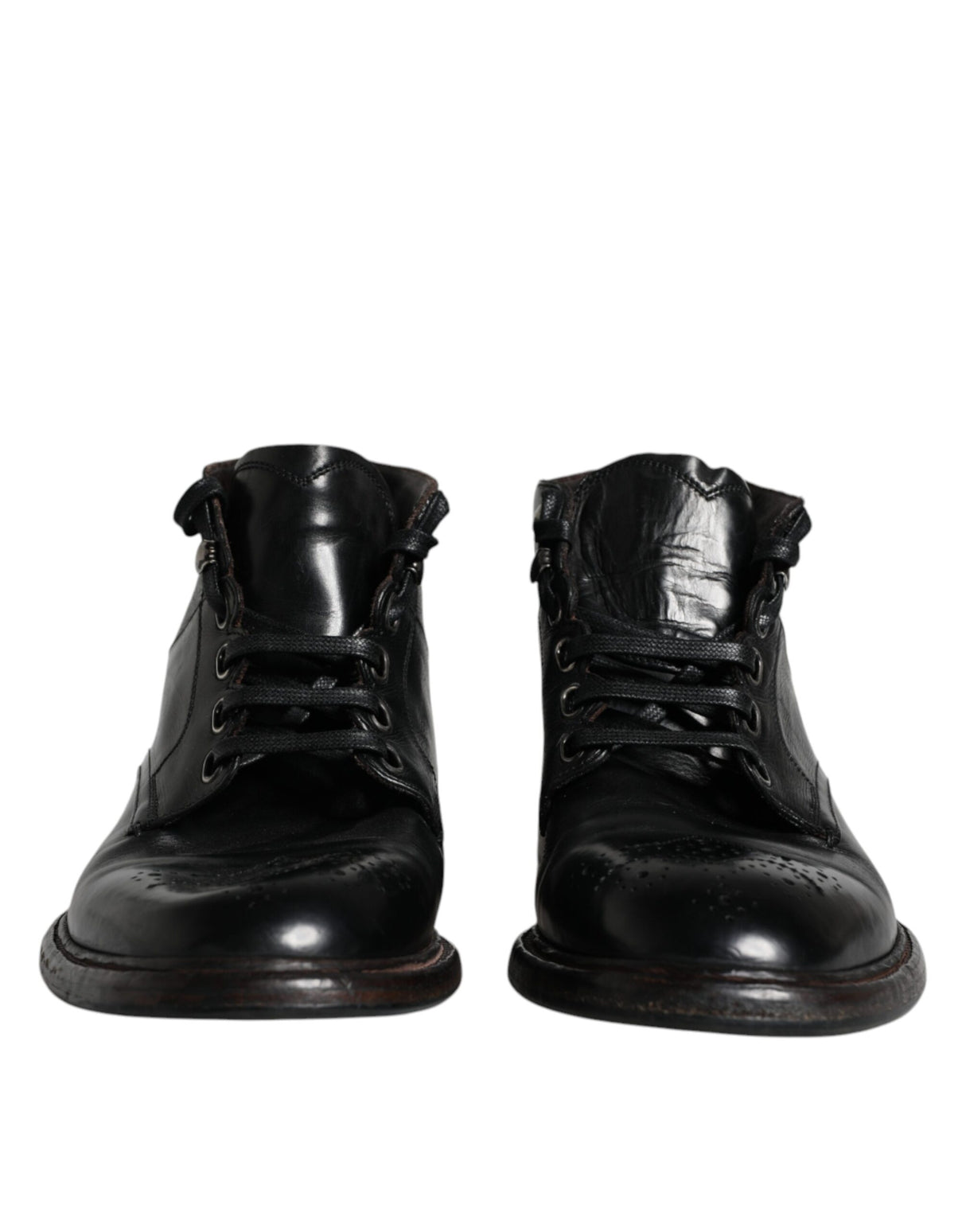 Dolce & Gabbana Black Leather Men Short Boots Lace Up Shoes