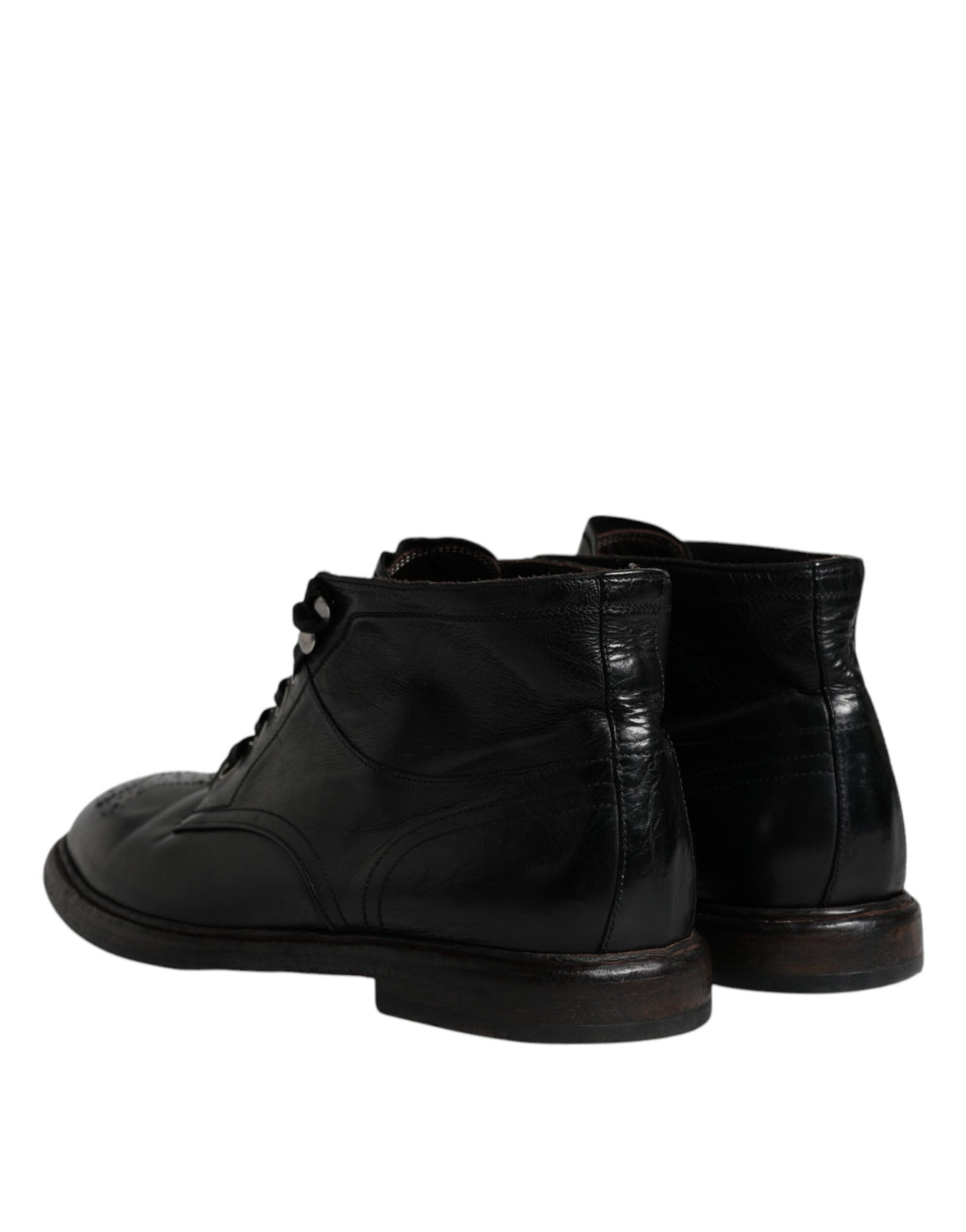 Dolce & Gabbana Black Leather Men Short Boots Lace Up Shoes