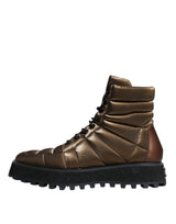 Dolce & Gabbana Bronze Padded Mid Calf Lace Up Boots Shoes