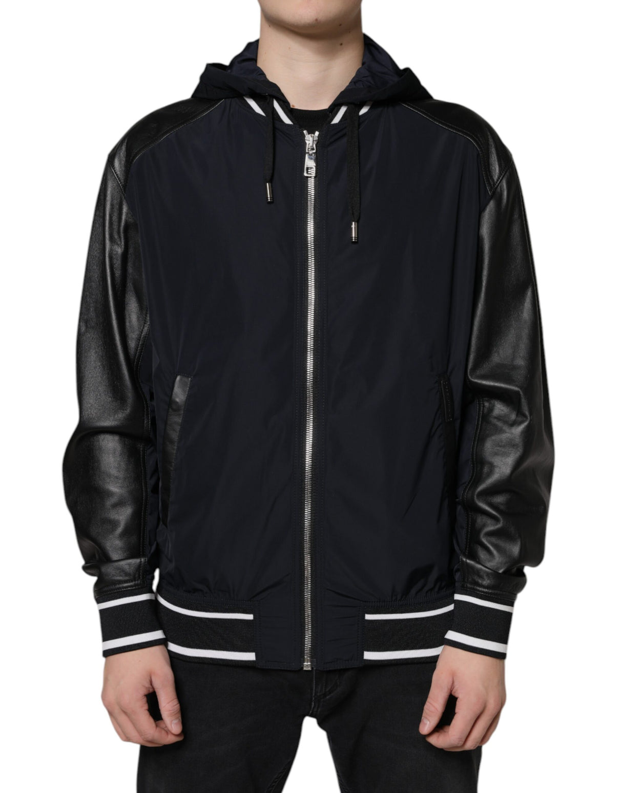 Dolce & Gabbana Black Hooded Full Zip Men Bomber Jacket