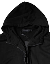 Dolce & Gabbana Black Cotton Full Zip Hooded Bomber Jacket