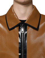 Dolce & Gabbana Brown Leather Full Zip Men Bomber Jacket