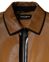 Dolce & Gabbana Brown Leather Full Zip Men Bomber Jacket