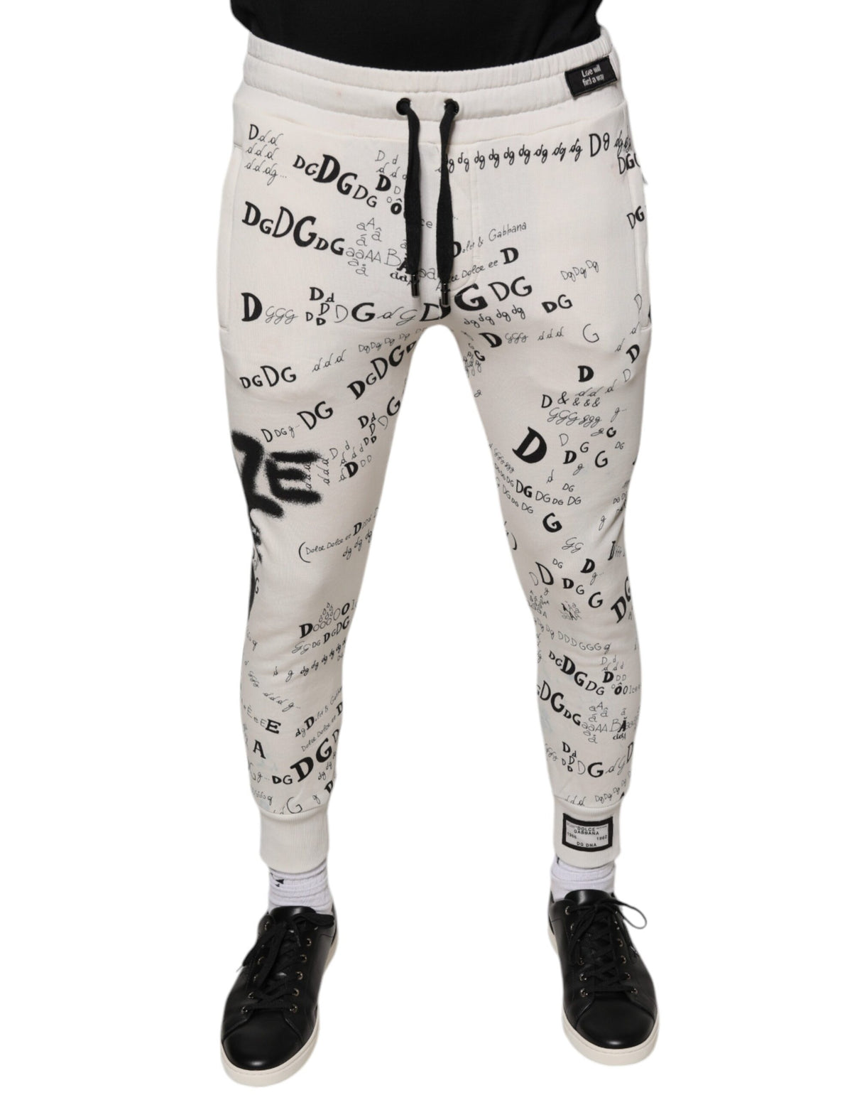 Dolce & Gabbana White Printed Cotton Jogger Sweatpants Pants