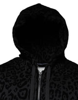 Dolce & Gabbana Black Leopard Cotton Hooded Full Zip Sweater