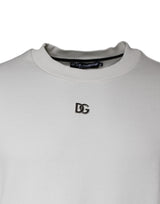 Dolce & Gabbana White Logo Cotton Crew Neck Pullover Sweater