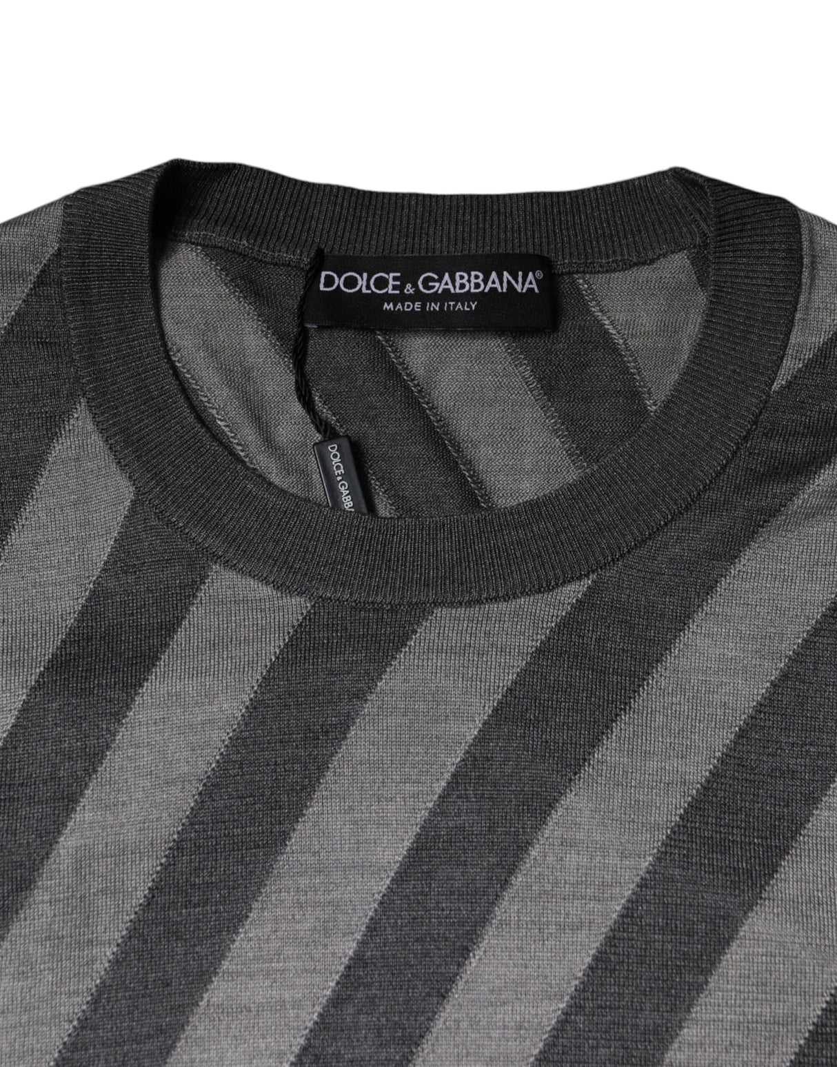 Dolce & Gabbana Gray Stripes Long Sleeve Round Neck Pullover Sweater