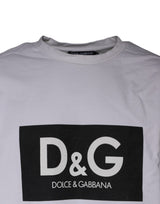 Dolce & Gabbana White Logo Print Cotton Crew Neck T-shirt