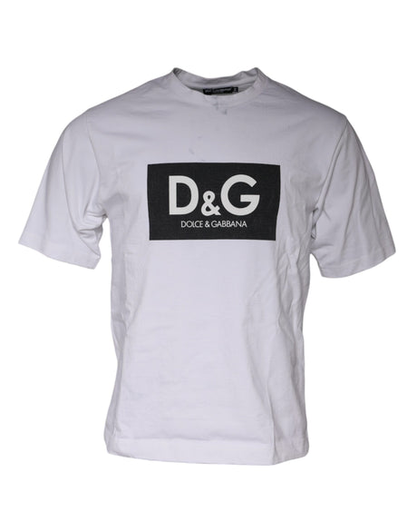 Dolce & Gabbana White Logo Print Cotton Crew Neck T-shirt