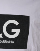 Dolce & Gabbana White Logo Print Cotton Crew Neck T-shirt