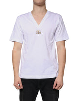 Dolce & Gabbana White Logo Cotton Vneck Short Sleeve T-shirt