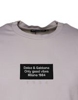 Dolce & Gabbana Beige Logo Cotton Blend Crew Neck T-shirt