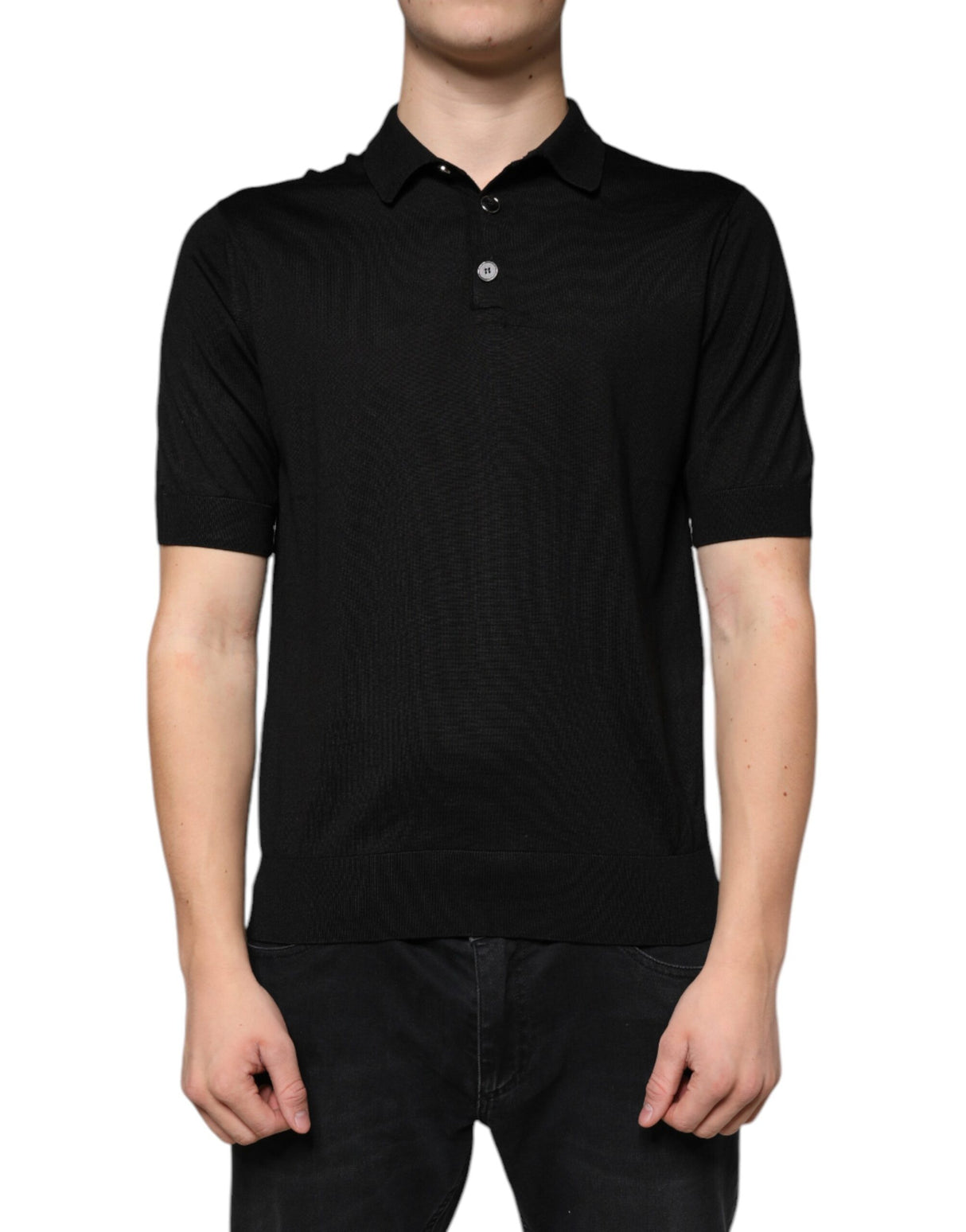 Dolce & Gabbana Black Silk Short Sleeves Men Polo T-shirt