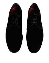 Dolce & Gabbana Black Velvet Leather Lace Up Men Derby Shoes