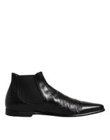 Dolce & Gabbana Black Leather Chelsea Men Ankle Boots Shoes