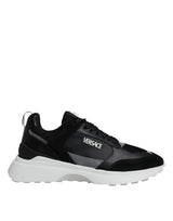 Versace Black Canvas Quad Fabric Medusa Low Top Sneaker Shoes