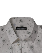 Dolce & Gabbana White Printed Cotton Slim Fit Men Dress Shirt