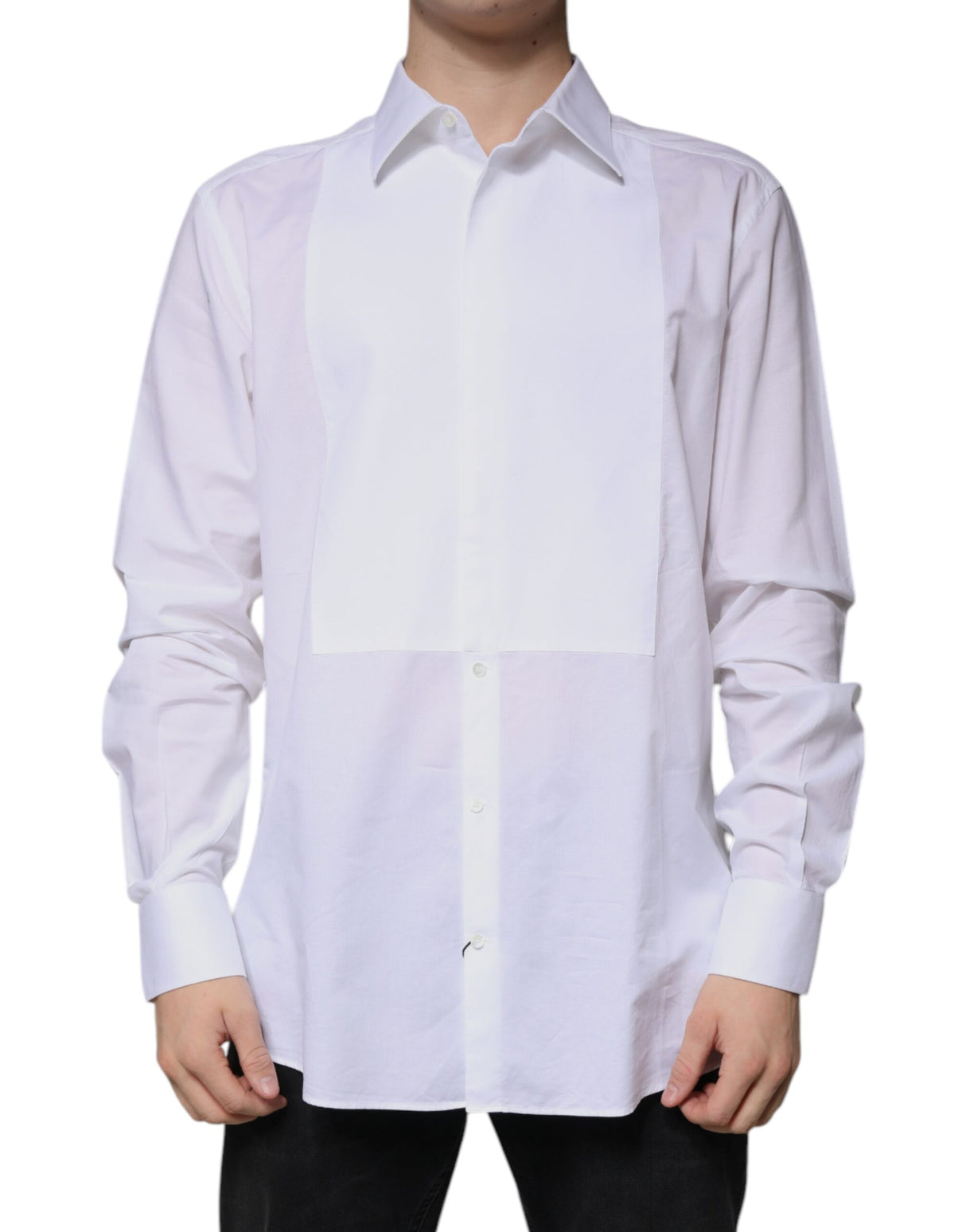 Dolce & Gabbana White Bib Cotton Poplin GOLD Formal Shirt