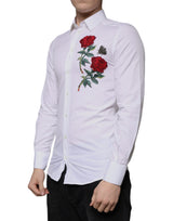 Dolce & Gabbana White Floral Embroidery GOLD Men Dress Shirt